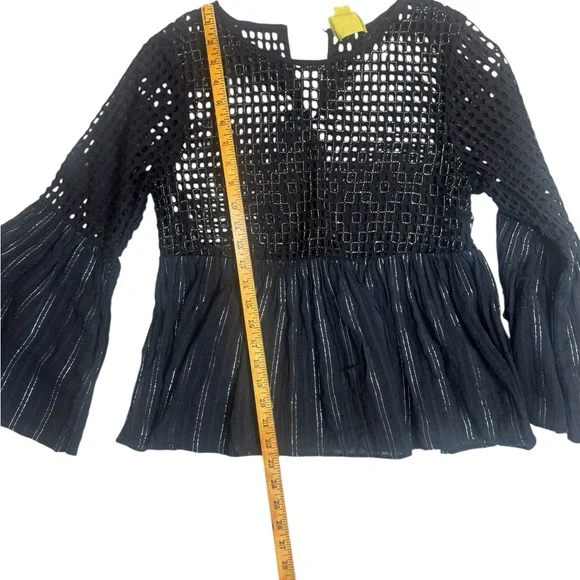 Maeve Anthropologie Alameda Beaded Bell Sleeve Peplum Blouse Size 8 Black - Picture 8 of 10